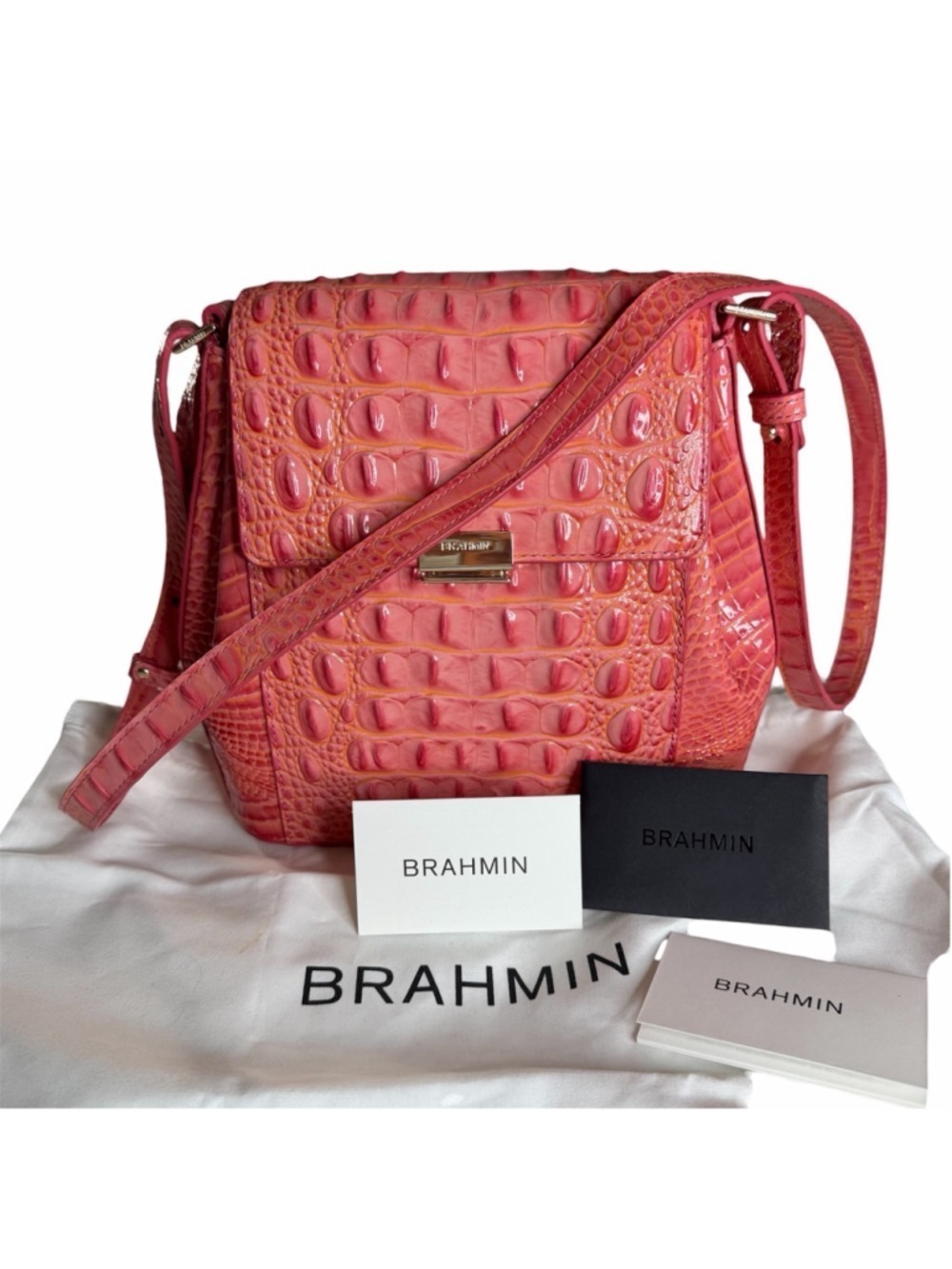 Brahmin Margo Coral Snapdragon Melbourne Leather Crossbody Bag